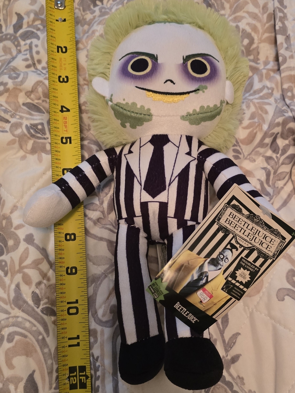 Beatle Juice Plush Doll - Green Hair, Black & White Striped Suit Beatle Juice